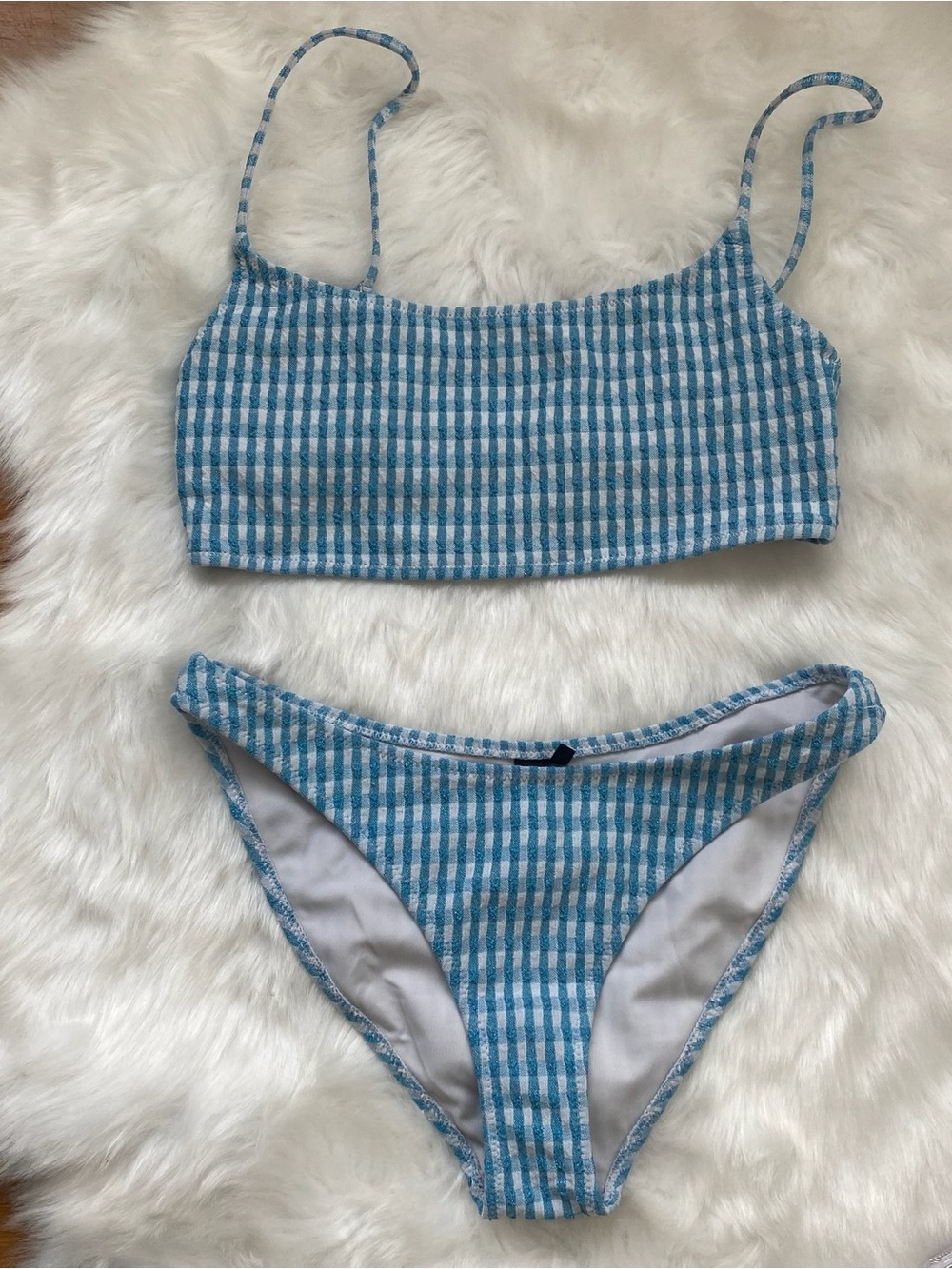 Triangl Swimwear Blue & White Textured Check Bikini Top